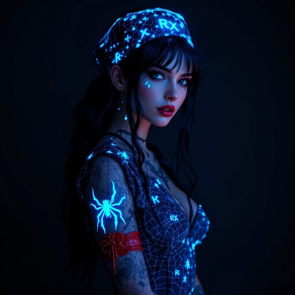 Gothic Nurse in Azure Spider Web Scrubs