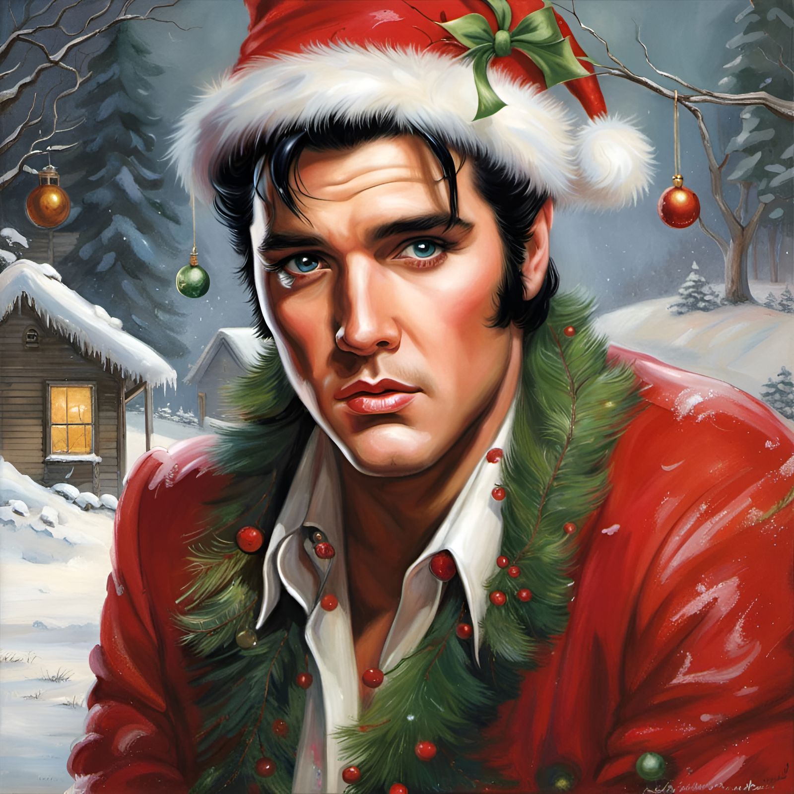 Elvis Presley as Christmas Elf Portrait