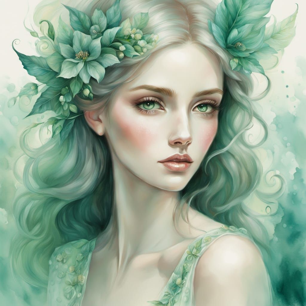 Enchanting Watercolor Portrait of a Mysterious Woman