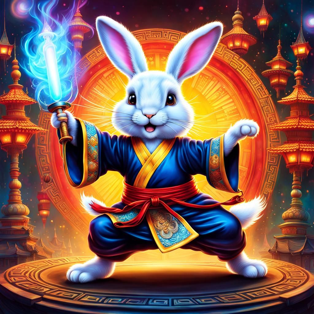 Kung Fu Master Rabbit in Iridescent Airbrush Art