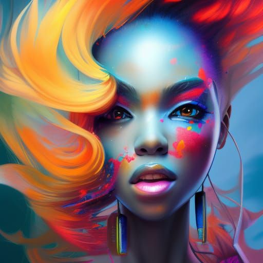 African Woman Painting Graffiti: Detailed Matte Painting