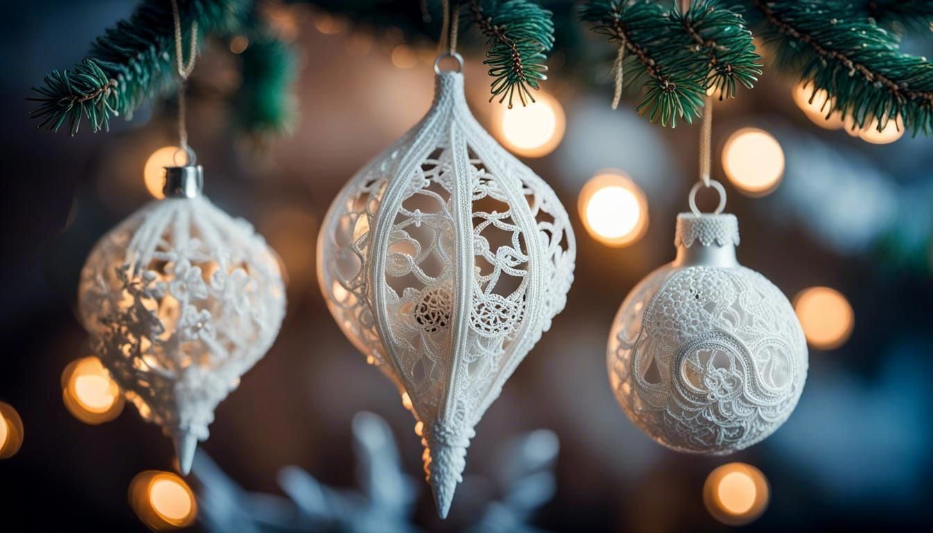 Christmas tree ornaments made of lace.