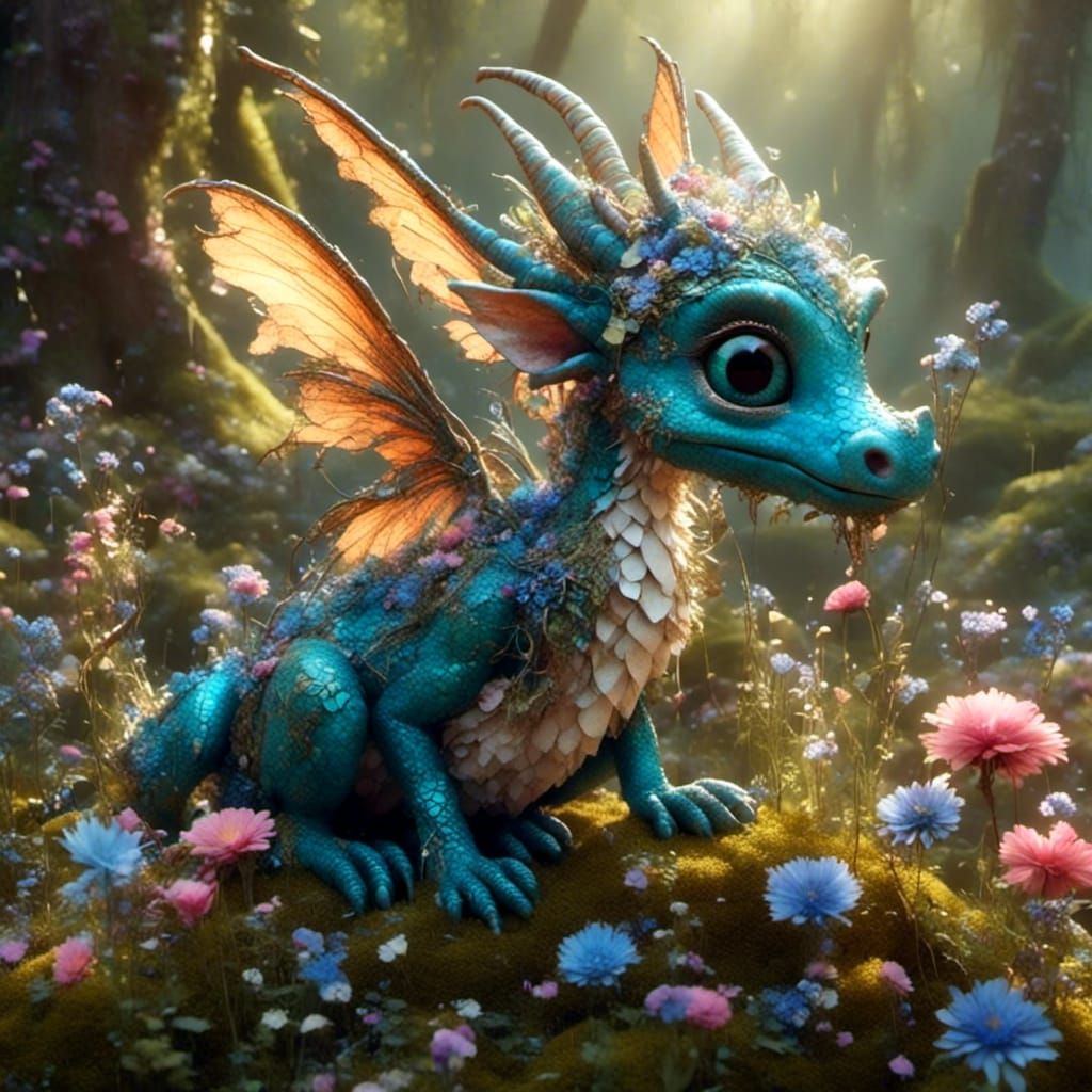 Beautiful Fairy with Adorable Dragon Companion