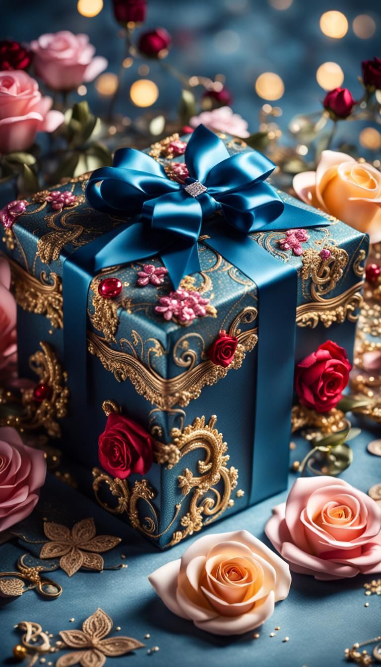 Luxurious Gift Box with Silk, Gems, and Roses