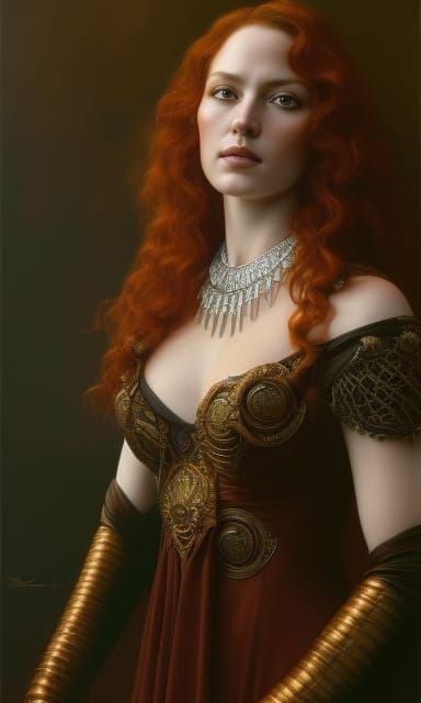 Hyperrealistic Red-Haired Goddess Portrait with Dramatic Lig...