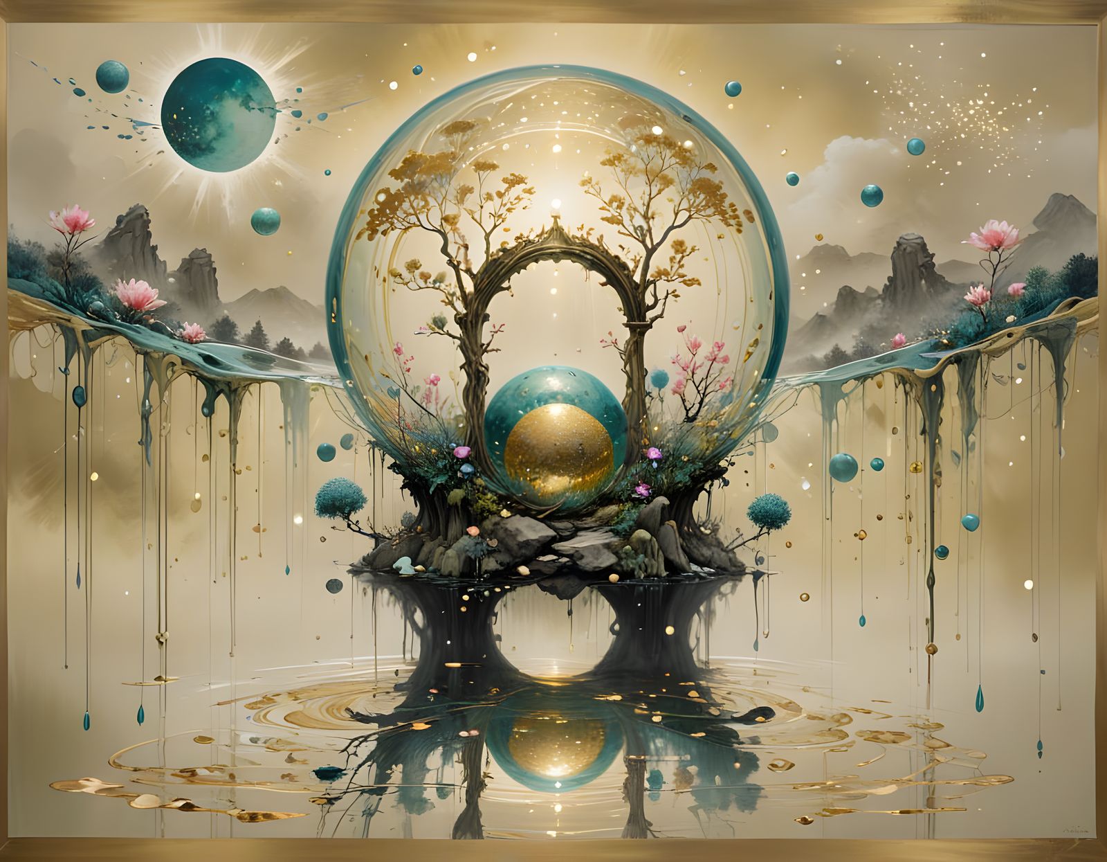 Divine Justice Miracle in Mystical Bioluminescent Landscape