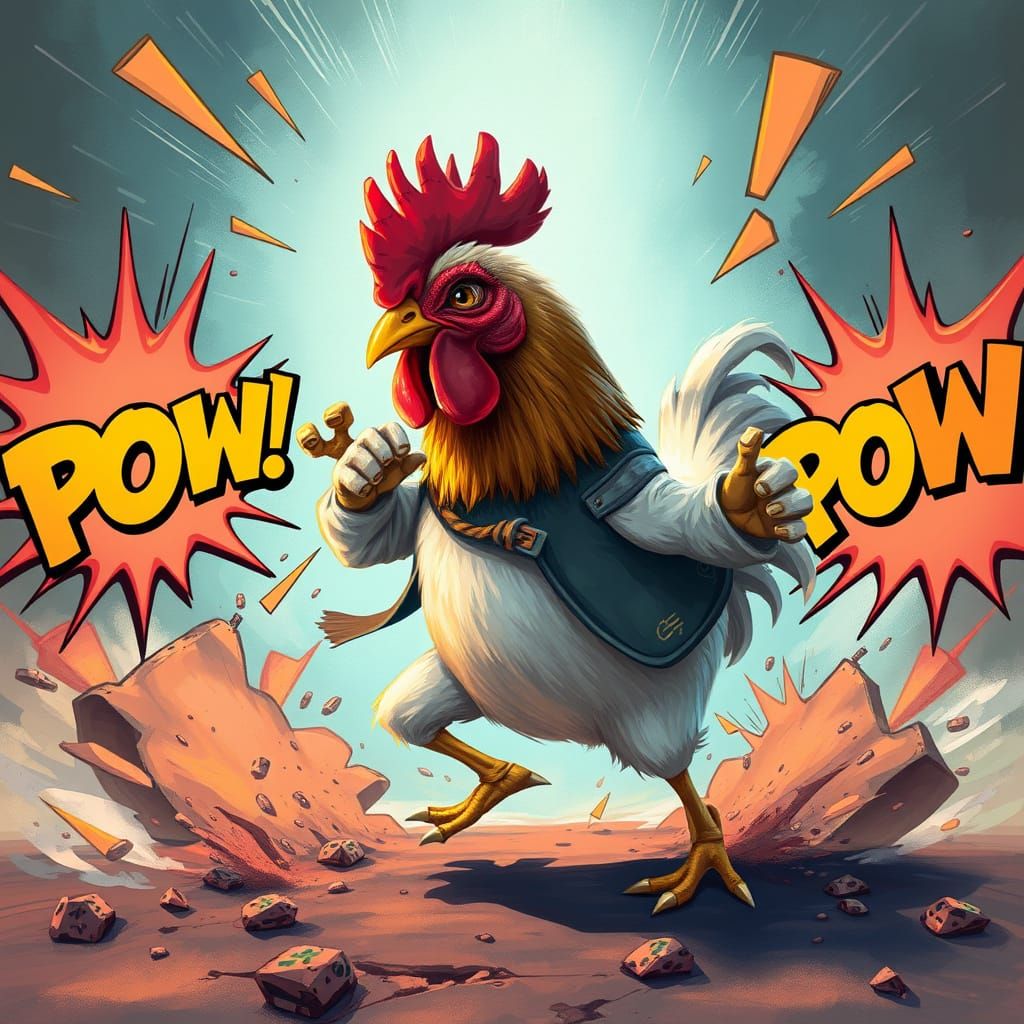 Kung Fu Chicken with Vibrant Comic Accents