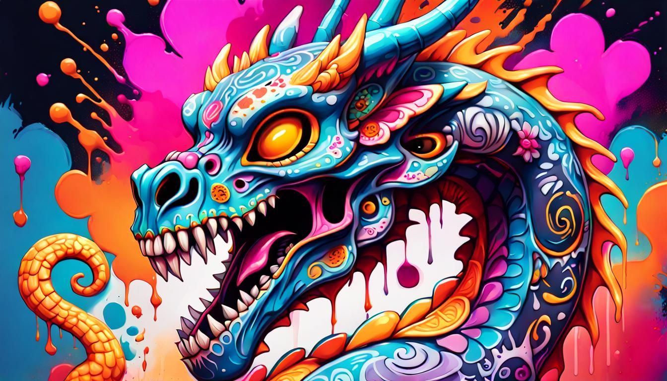 Day of the Dead Dragon Graffiti Art