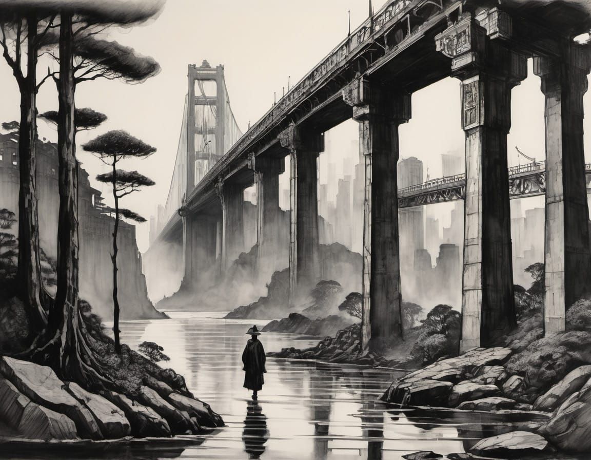 Surreal Cityscape Blending Ancient and Modern Wonders in Vin...