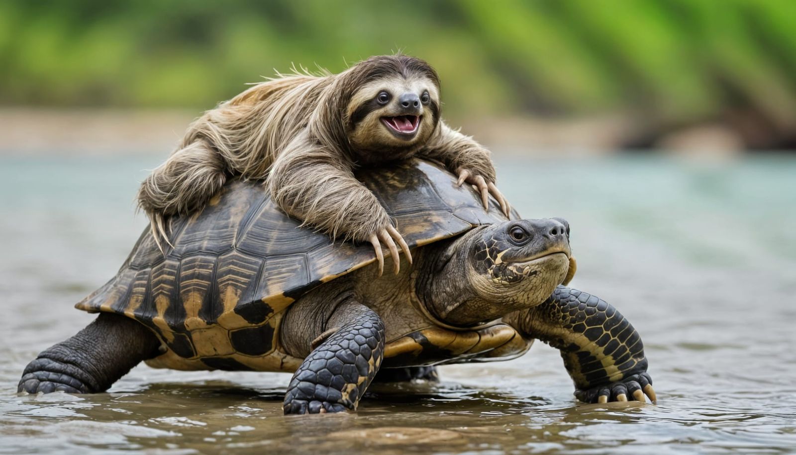 Comedic Turtle and Sloth Duo in Cinematic Portrait
