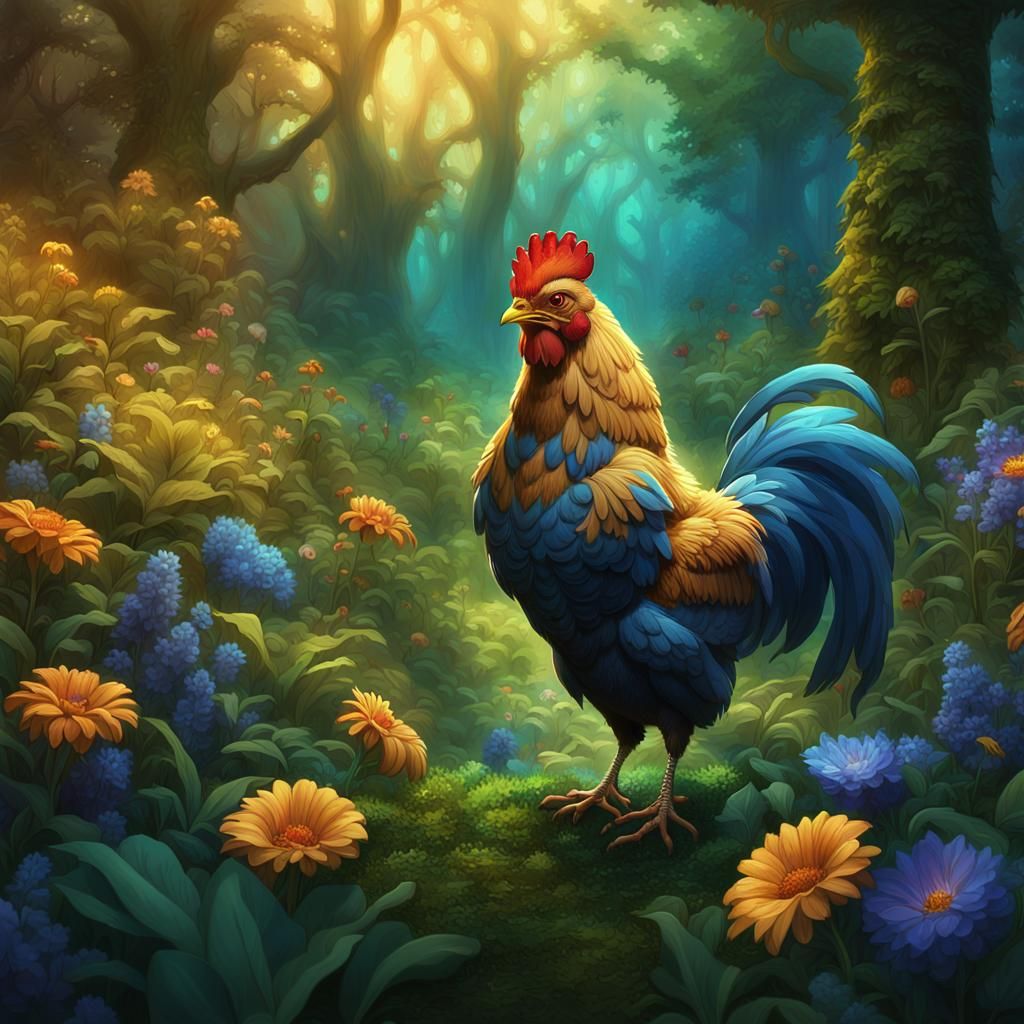 Chicken in Forest Glade: Fantasy Concept Art