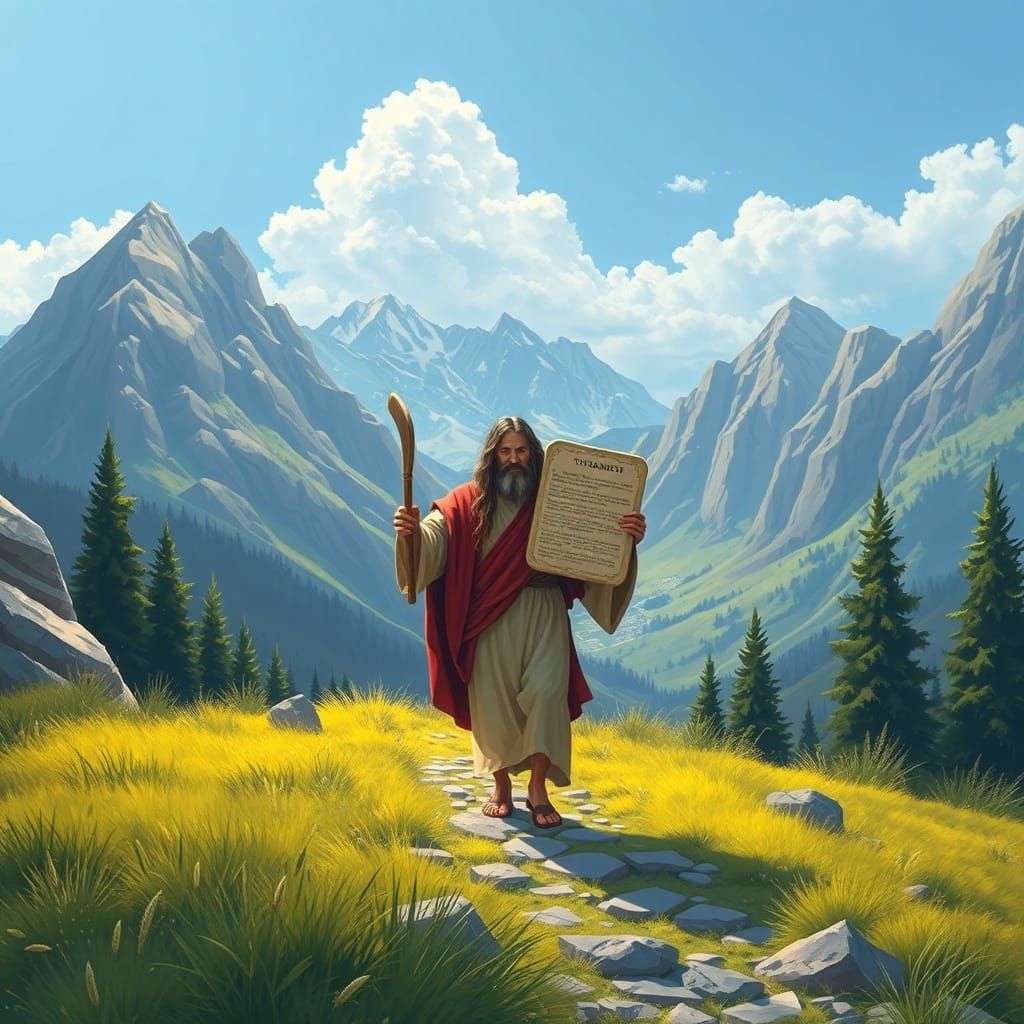 Moses Descends with the Ten Commandments Tablets