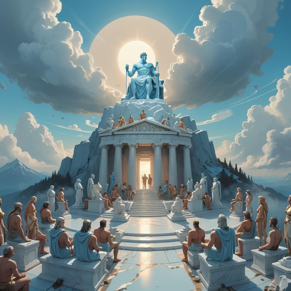 Gods Gather on Mount Olympus in Digital Painting