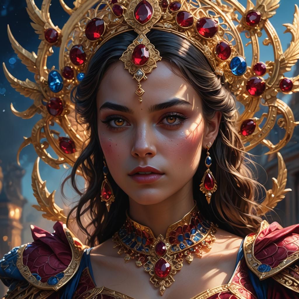 Girl in Ruby Costume with Mythic Jewelry