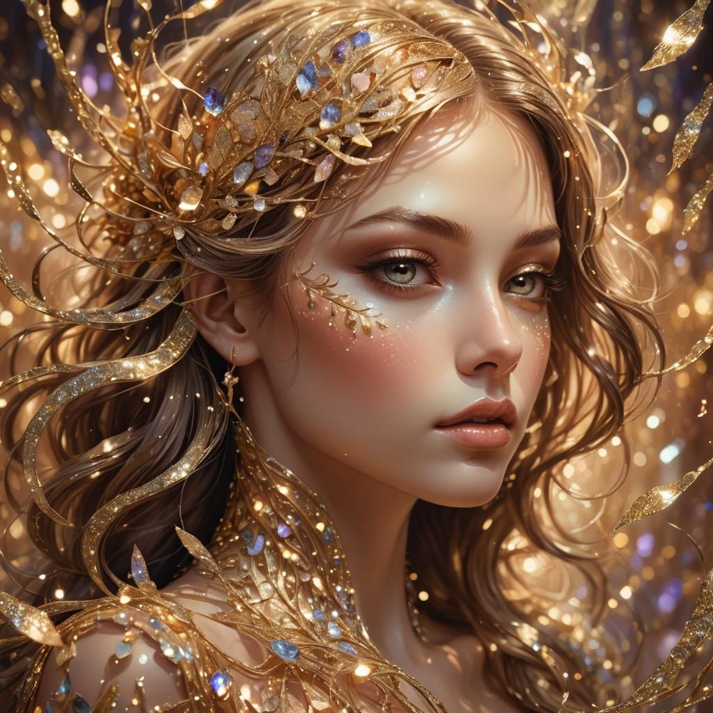 Shimmering Gold Portrait in Soft Fantasy Style