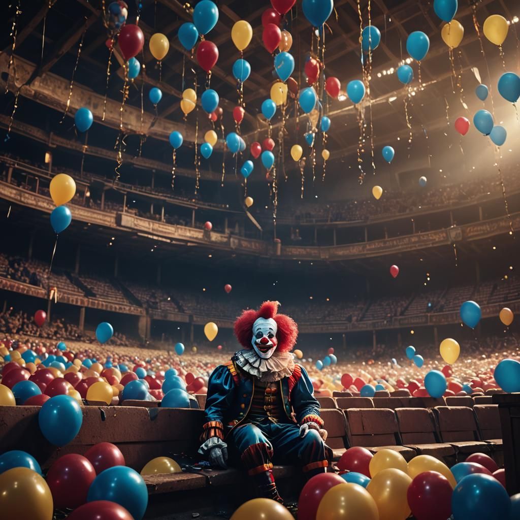 Sad Clown in Grand Arena: Cinematic Matte Painting