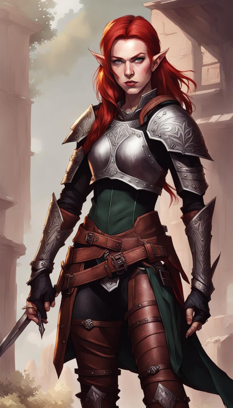 Nonbinary Elf Rogue with Daggers in Digital Art