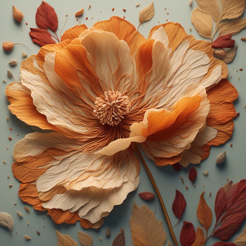 Textile Autumn Flower Concept Art in Macro