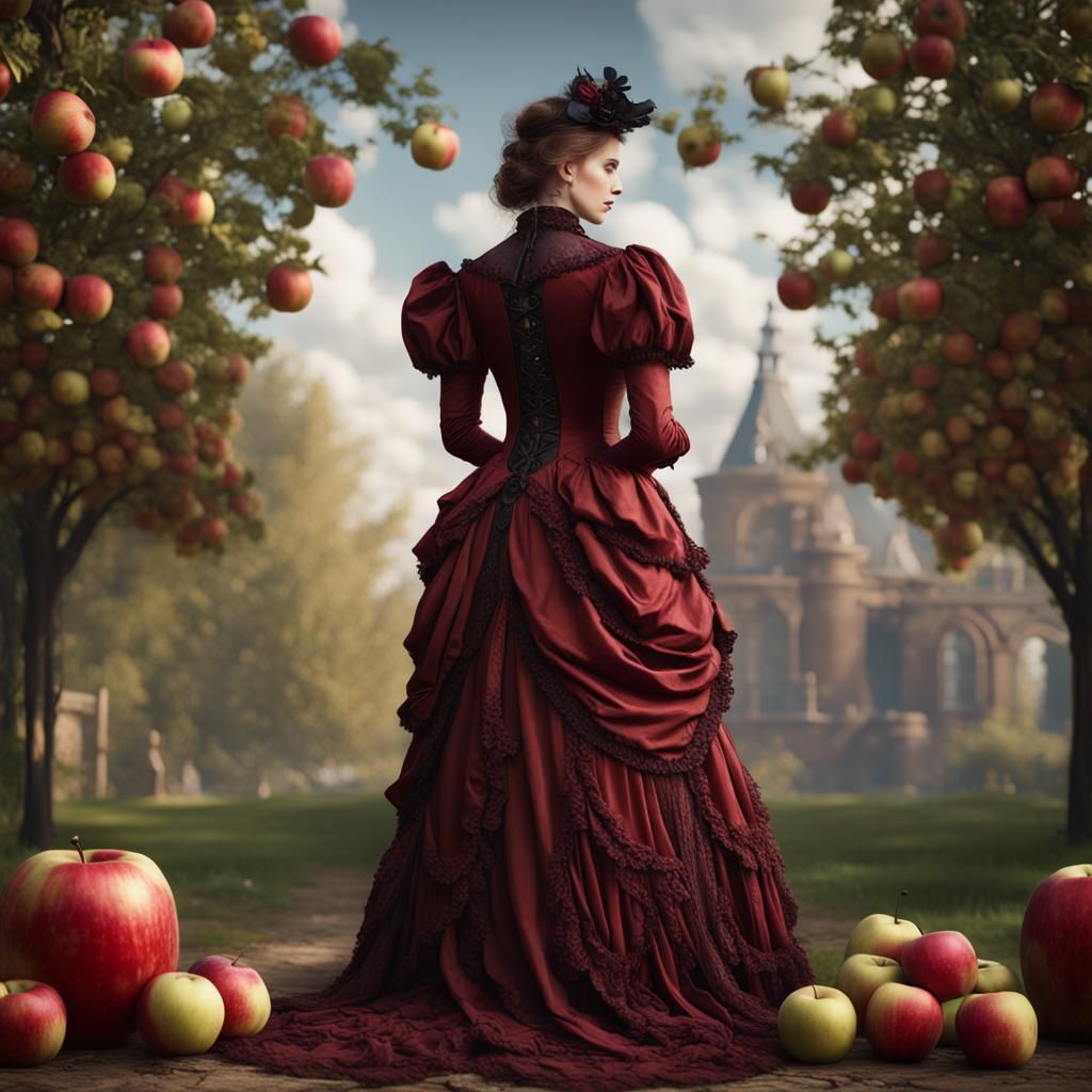 Victorian Apple Dress: Detailed Fantasy Matte Painting