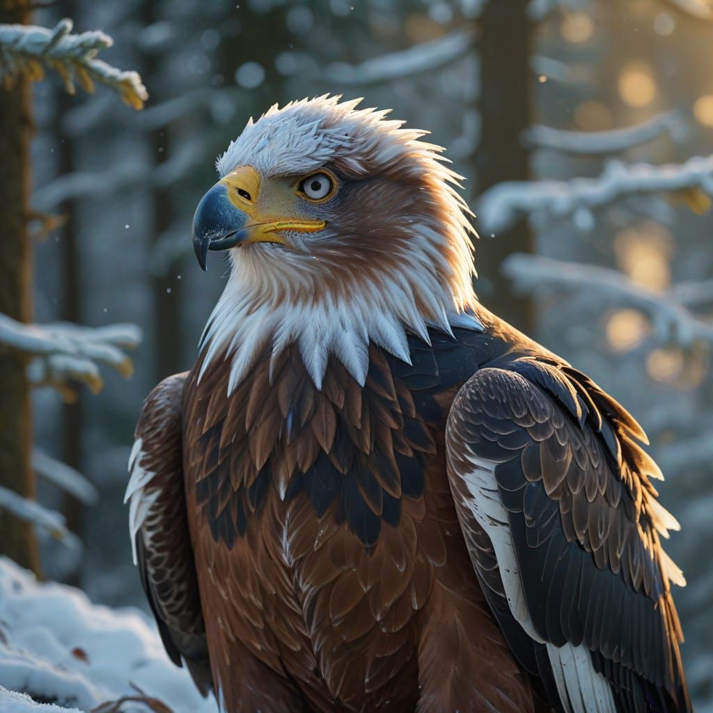 Steller's Sea Eagle Portrait in Winter Snowscape