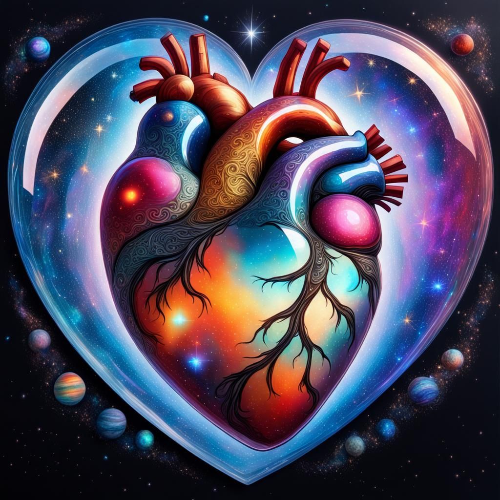 Glass Heart Galaxy: Holographic Cosmic Illustration