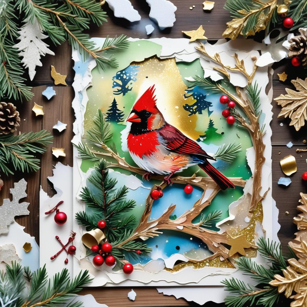 Victorian Christmas Scrapbook Page with Cardinal Bird