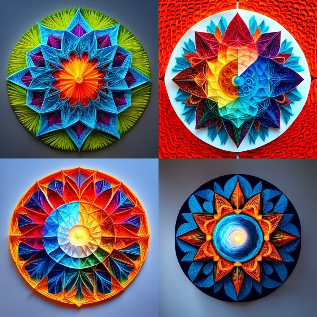 Geometric Sun Moon Mandala in Electric Neon Colors