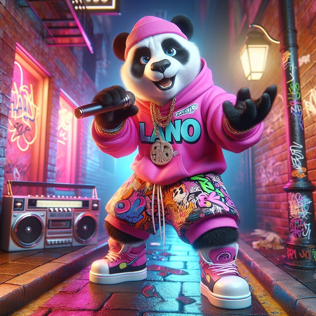 Cool Panda Rapper in 90's Hip-Hop Style