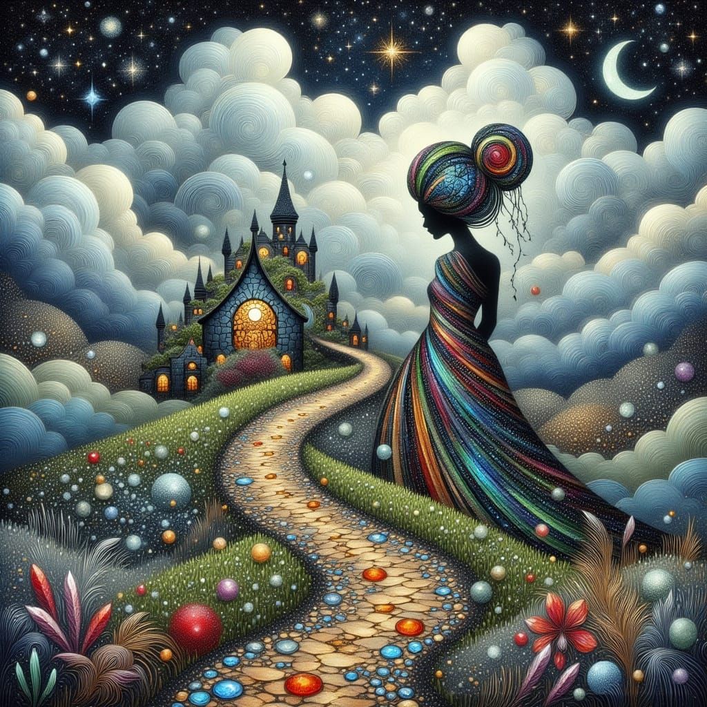 Bonsai Village in Ethereal Clouds: Gouache Style