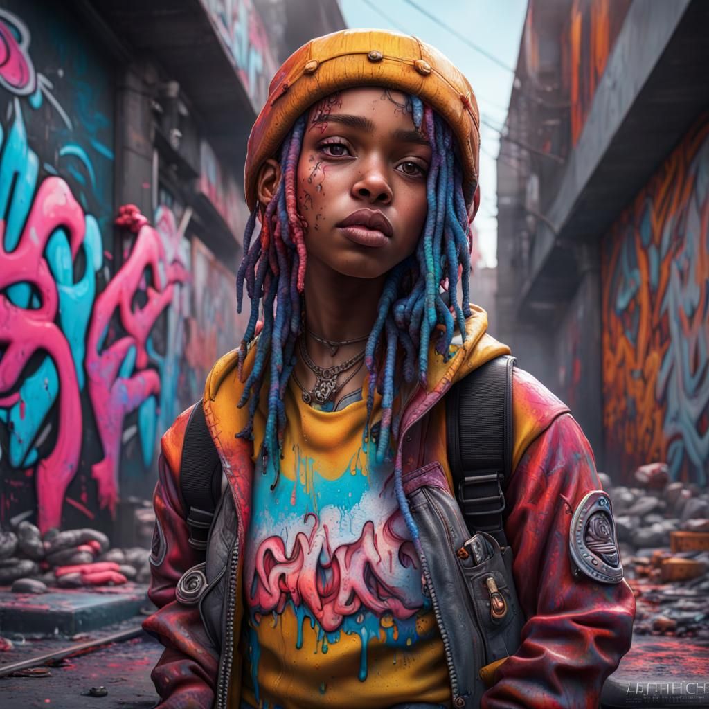 Hyperrealistic Gen Z Portrait in Graffiti Street Art