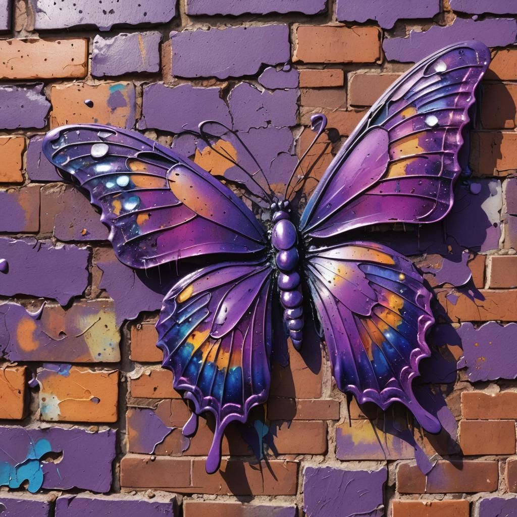 Graffiti Butterfly Art on Brick Wall