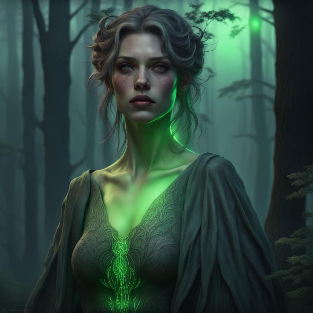 Ethereal Banshee Portrait in Gloomy Forest