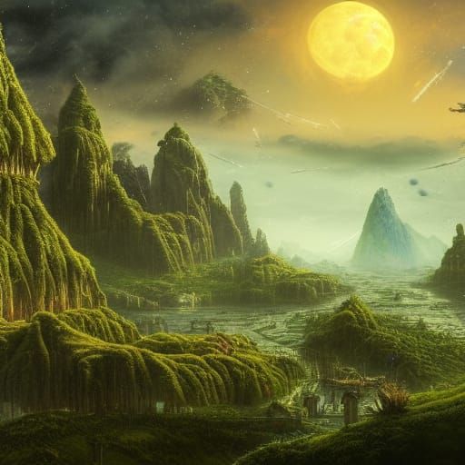 Lush Alien Planet with Multiple Moons