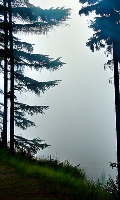 Burning Foggy Lake Forest