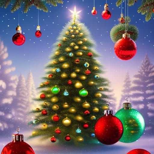 Chibi Christmas Tree with Luminous Sparkles