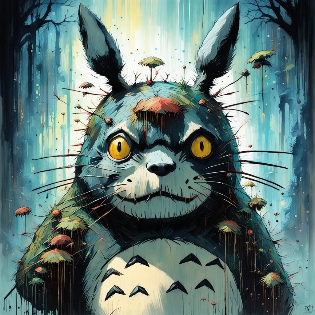 Scary Totoro-John Wick Hybrid in Post-Impressionist Style