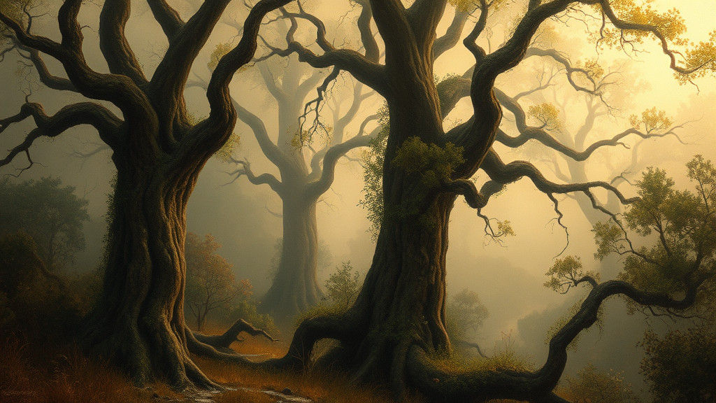 Mystical Forest Landscape in Oil Painting Style