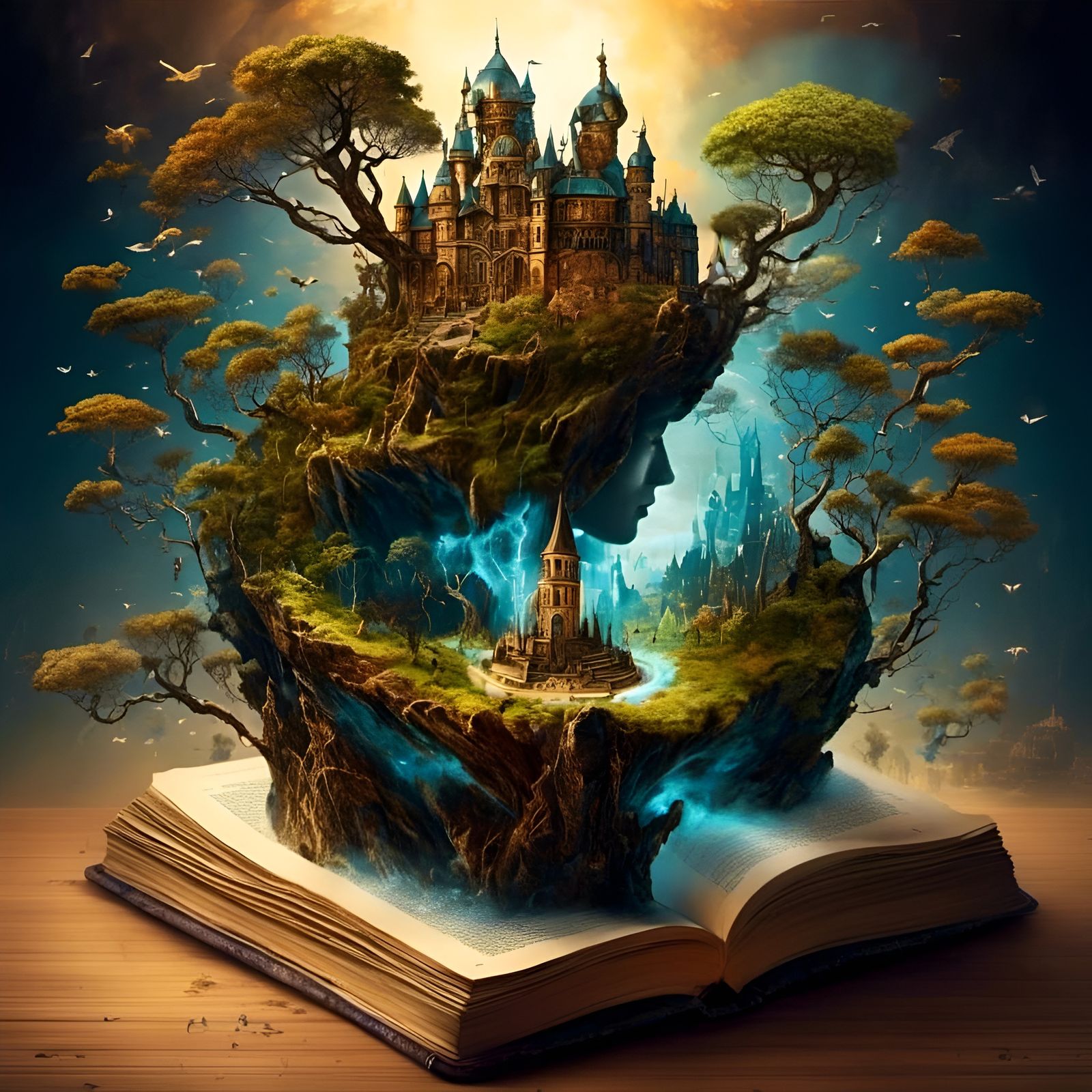 Fantasy World Emerges from Book: Hyperreal Illustration