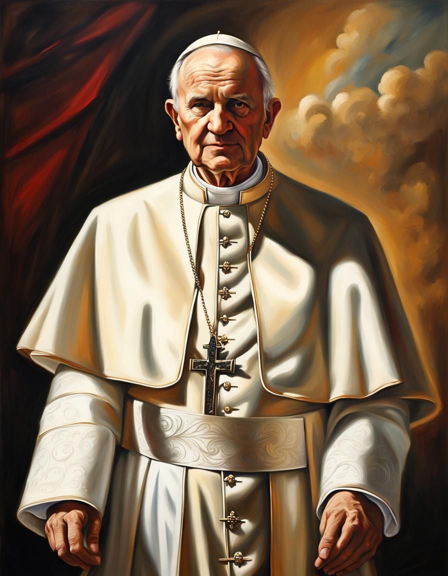 Pope John Paul II Portrait in Oil Painting Style