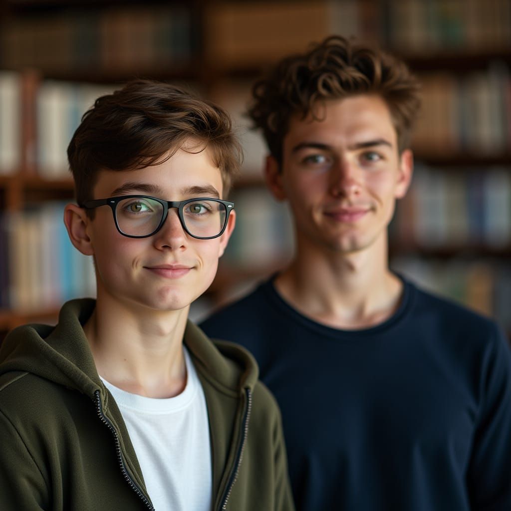 Teenage Boys Portrait in Library