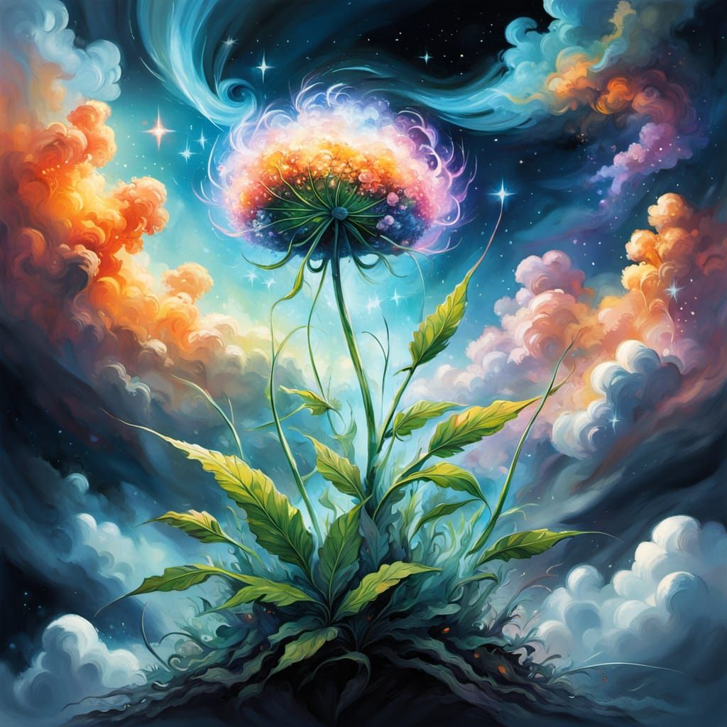 Weed Plant Floating Through a Nebula