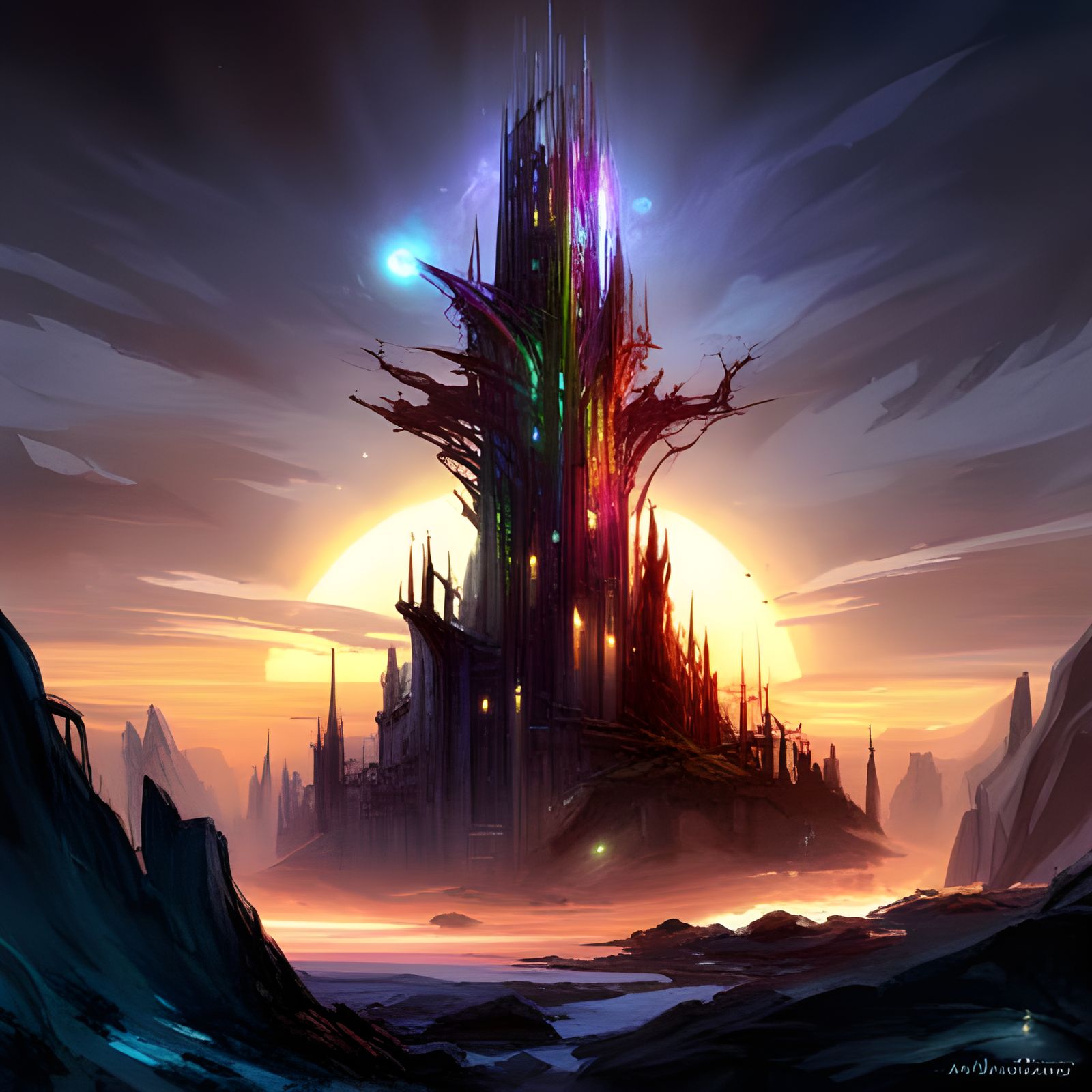 Glowing Tree of Magic in Rainbow Colors