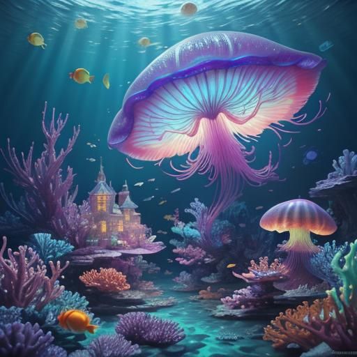 Fantastical Aquarium Concept Art in 3D Anime Style