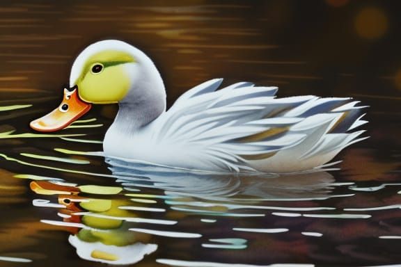 Duck in River: Detailed Watercolor Impasto Painting