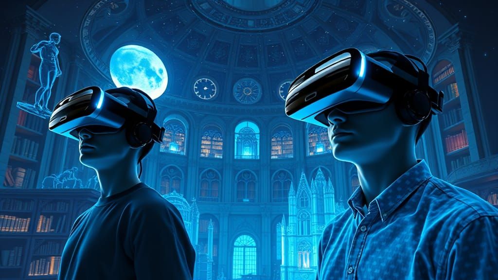 Futuristic Holographic City Library in a Dark, High-Tech VR ...