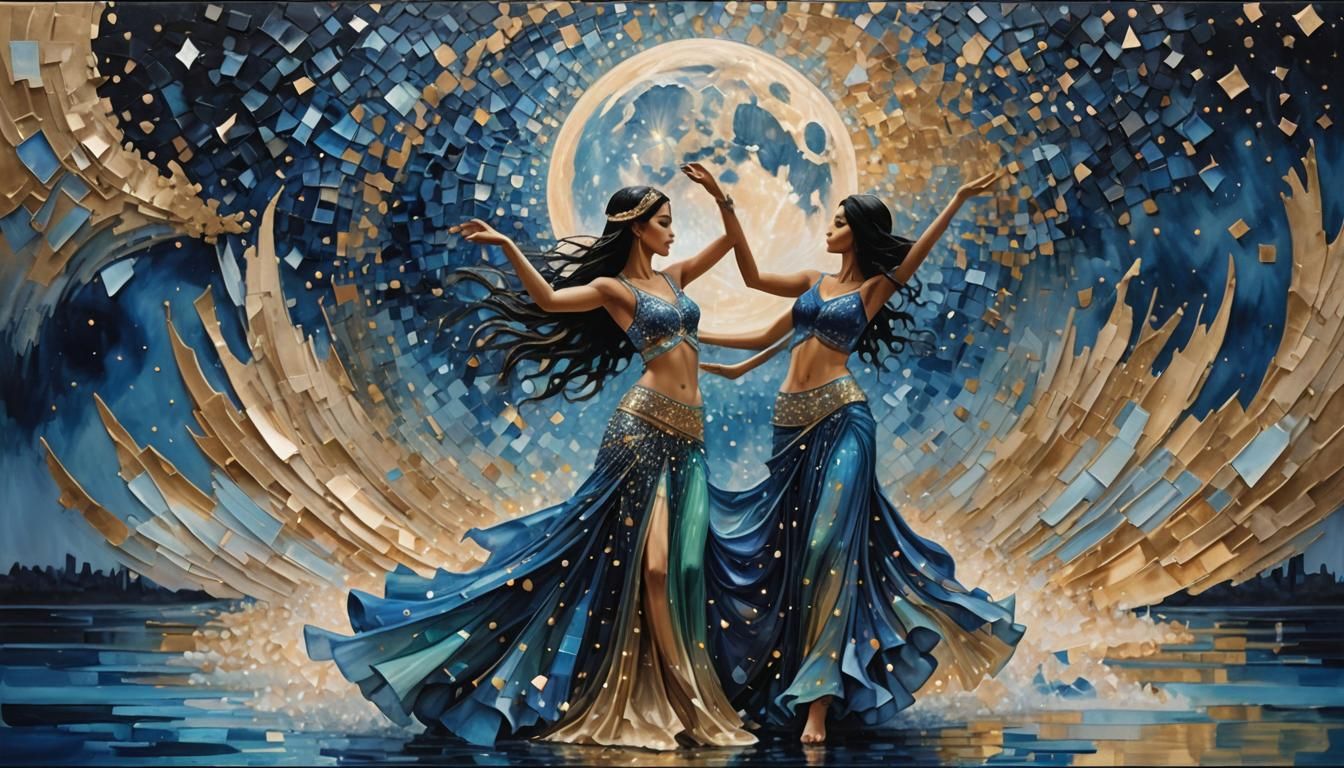 Fractured Moon Over Water: Impasto and Glittering Art