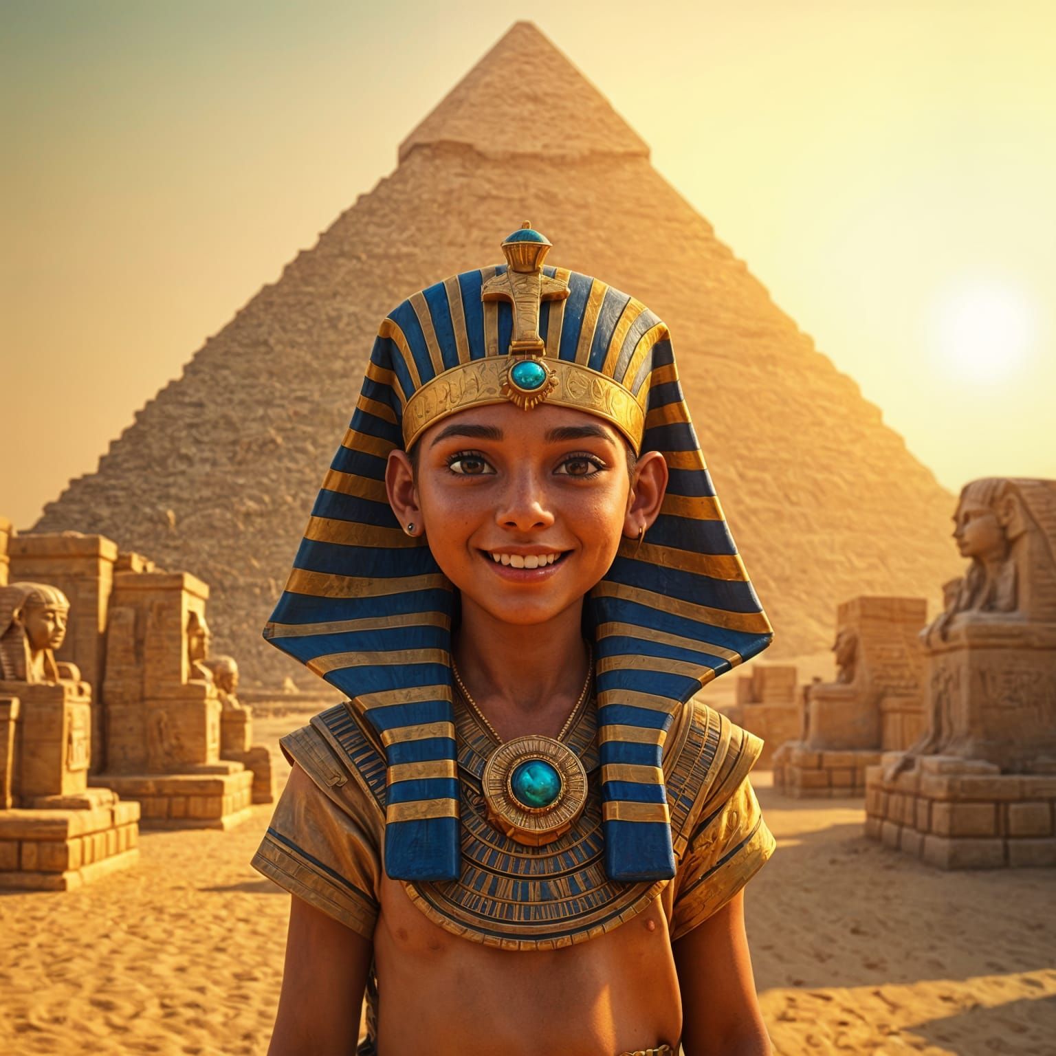 Egyptian Boy with Pyramids: Fantasy Concept Art