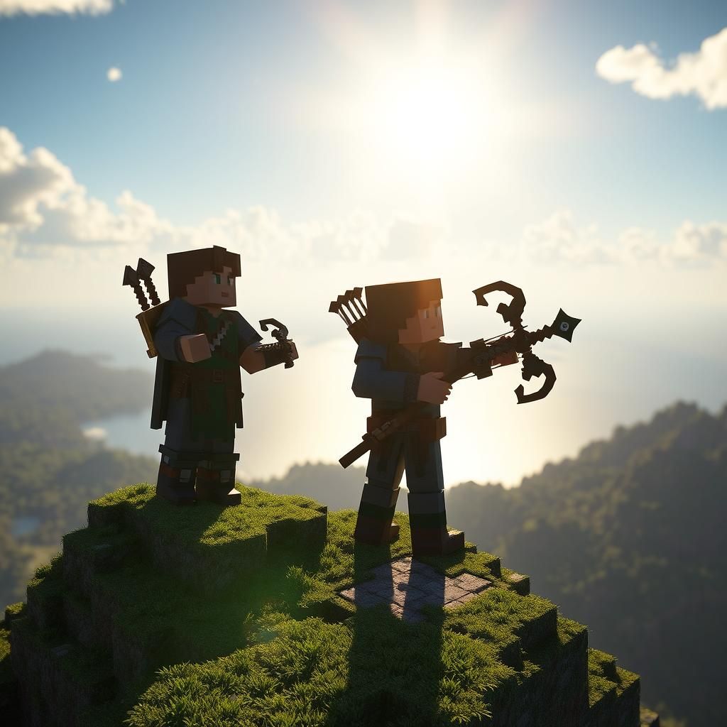 Minecraft Warriors on a Mountain Horizon