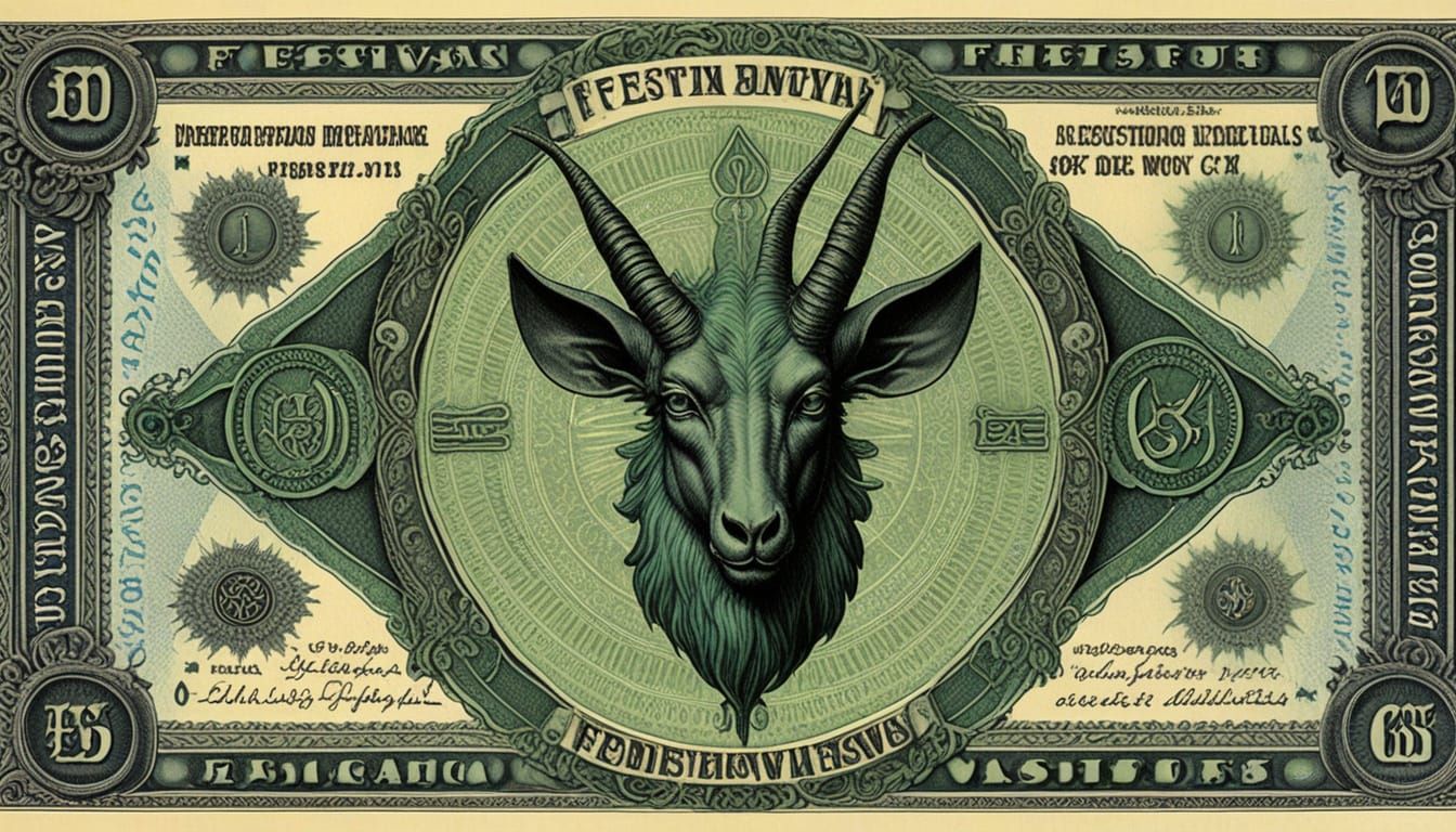 Baphomet Currency in Blue and Green Lithograph