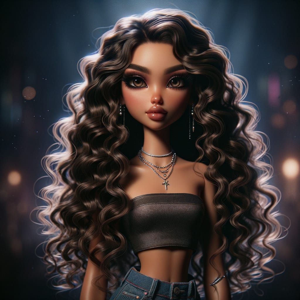 Woman with Curly Hair in Fantasy Concept Art Style
